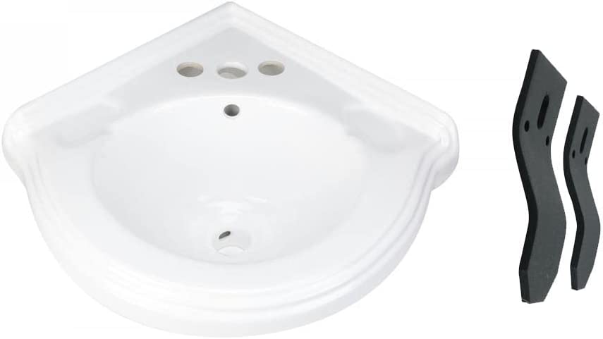  1. Renovators Portsmouth 22-inch Wall Mount Corner Bathroom Sink with Overflow and Bracket Included (White) 