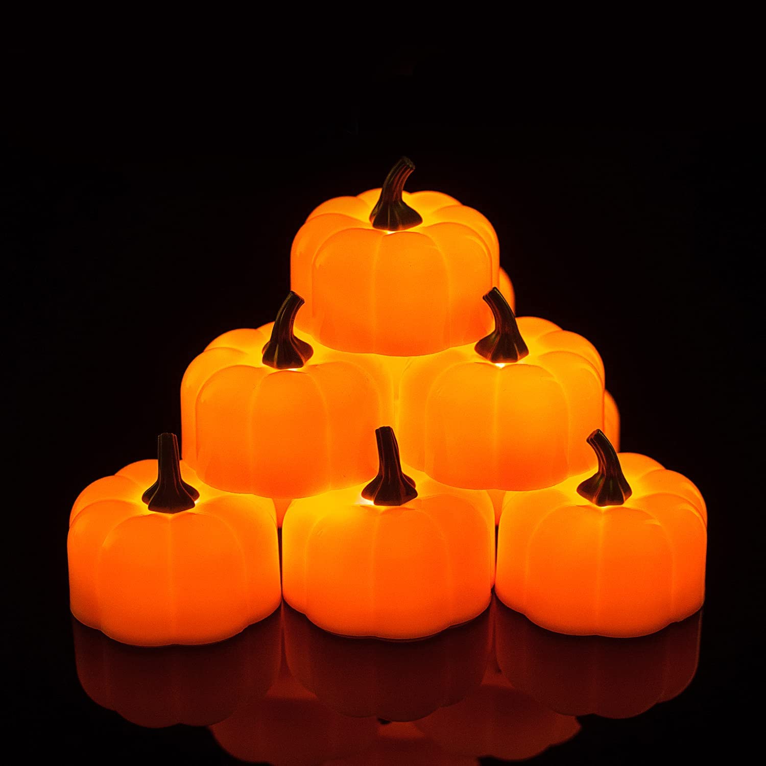  3. Homory 24 Packs Halloween Pumpkins Tealights 
