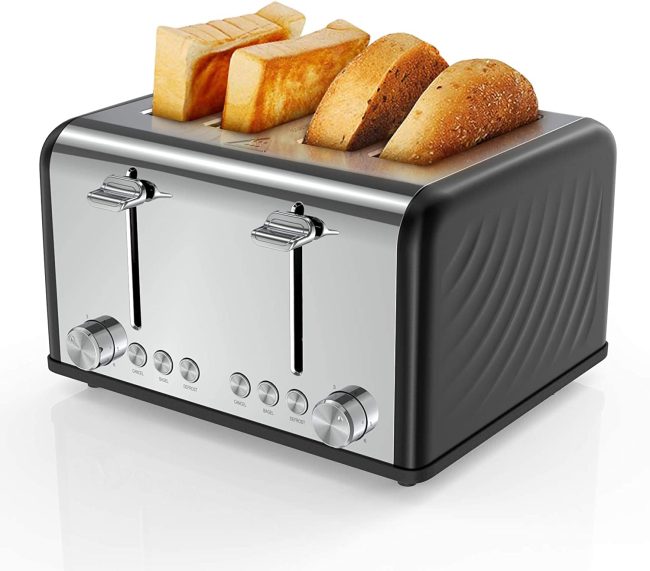  7. 4 Slice Toaster, Famistar Best Rated Prime Toasters Extra Wide Slots Stainless Steel Toaster 