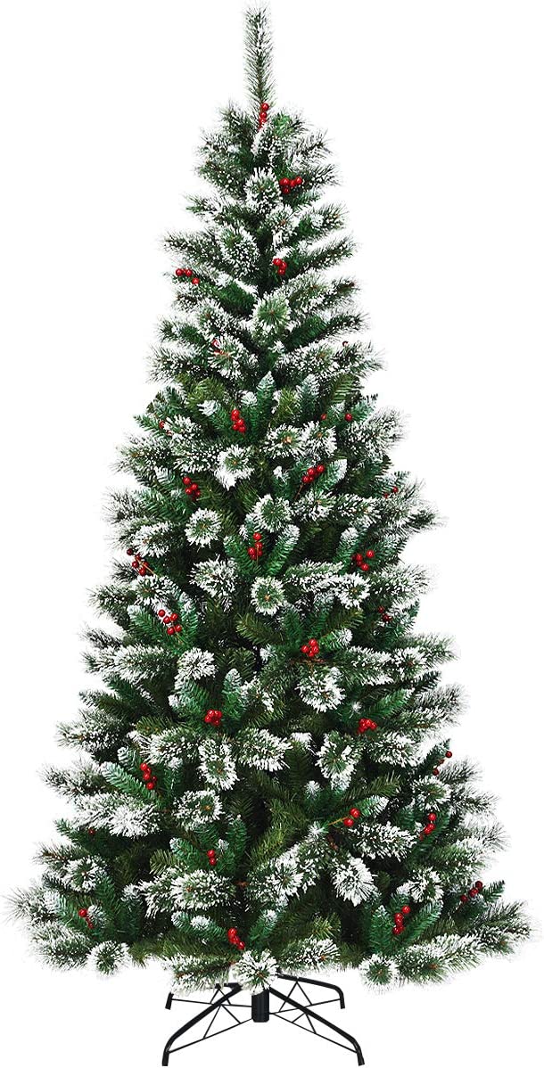  6. Goplus Flocked Artificial Christmas Tree 