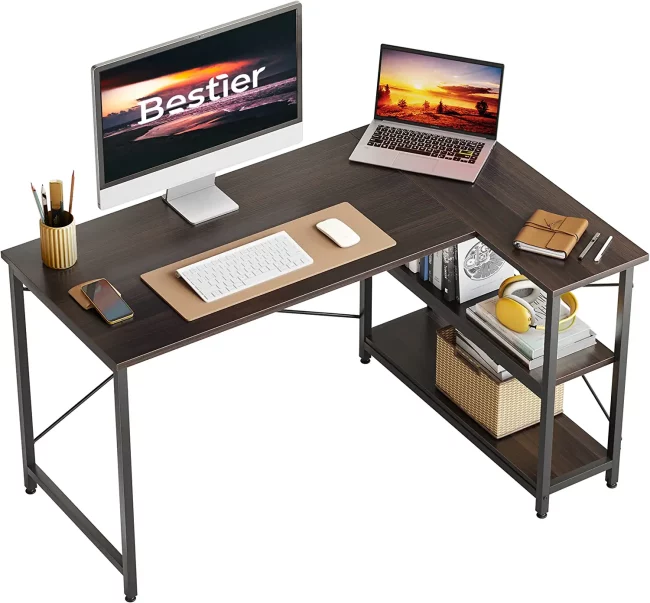  4. BESTIER Store Small L-shaped Computer Desks 