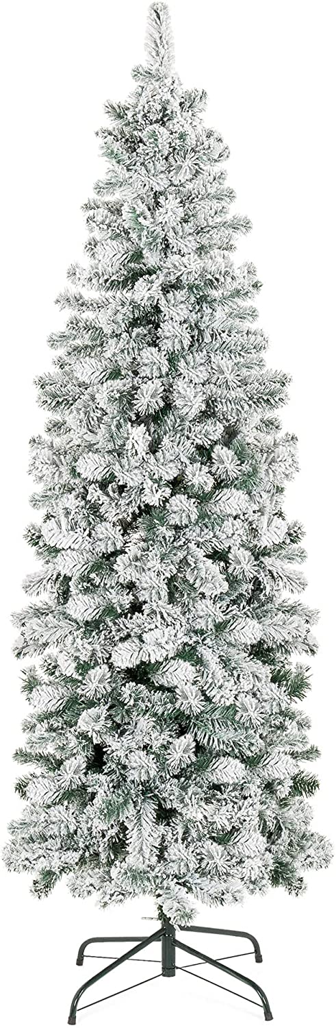  8. Snowy Flocked Artificial Pencil Christmas Tree by Best Choice Products 