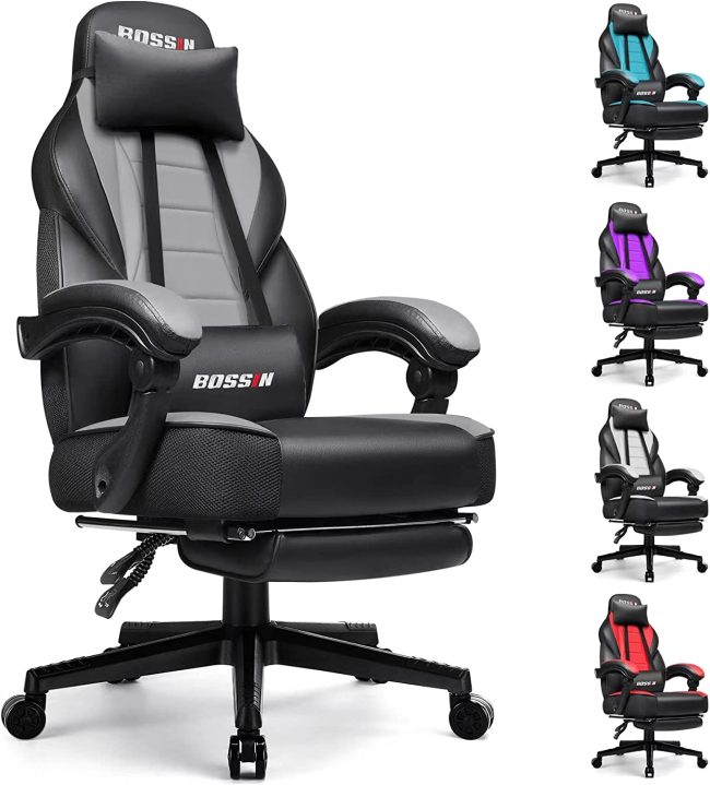  7. BOSSIN Cushioned Gaming Chairs with Footrest 
