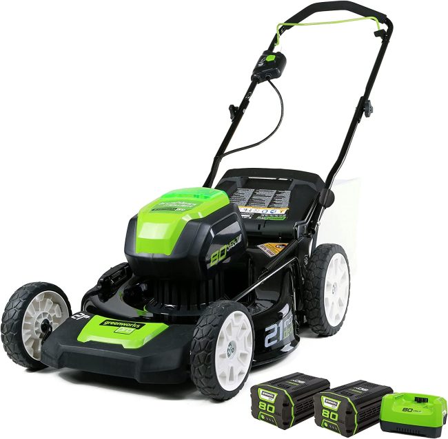  4. Greenworks GLM801601 - 80V Cordless Push - Zero Turn Mower - two 2Ah Batteries and Charger 