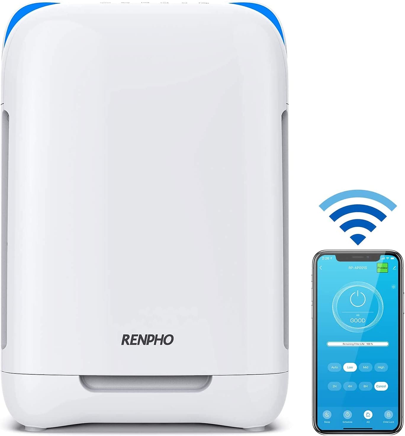  7. RENPHO Smart Air Purifier for Home and Bedroom with Smart Wi-Fi 