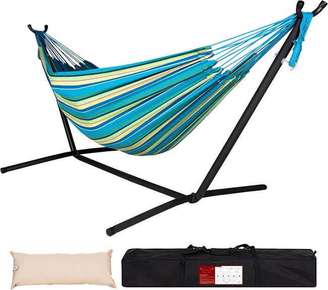  1. Lazy Daze Double Hammock with Space Saving Steel Stand 