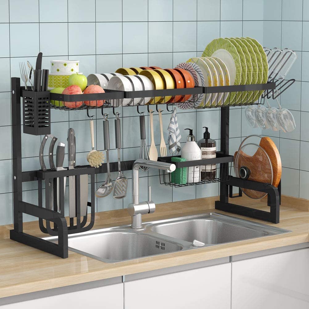  9. 1Easylife Adjustable Storage Space Organizer Over the Sink Dish Drying Rack 