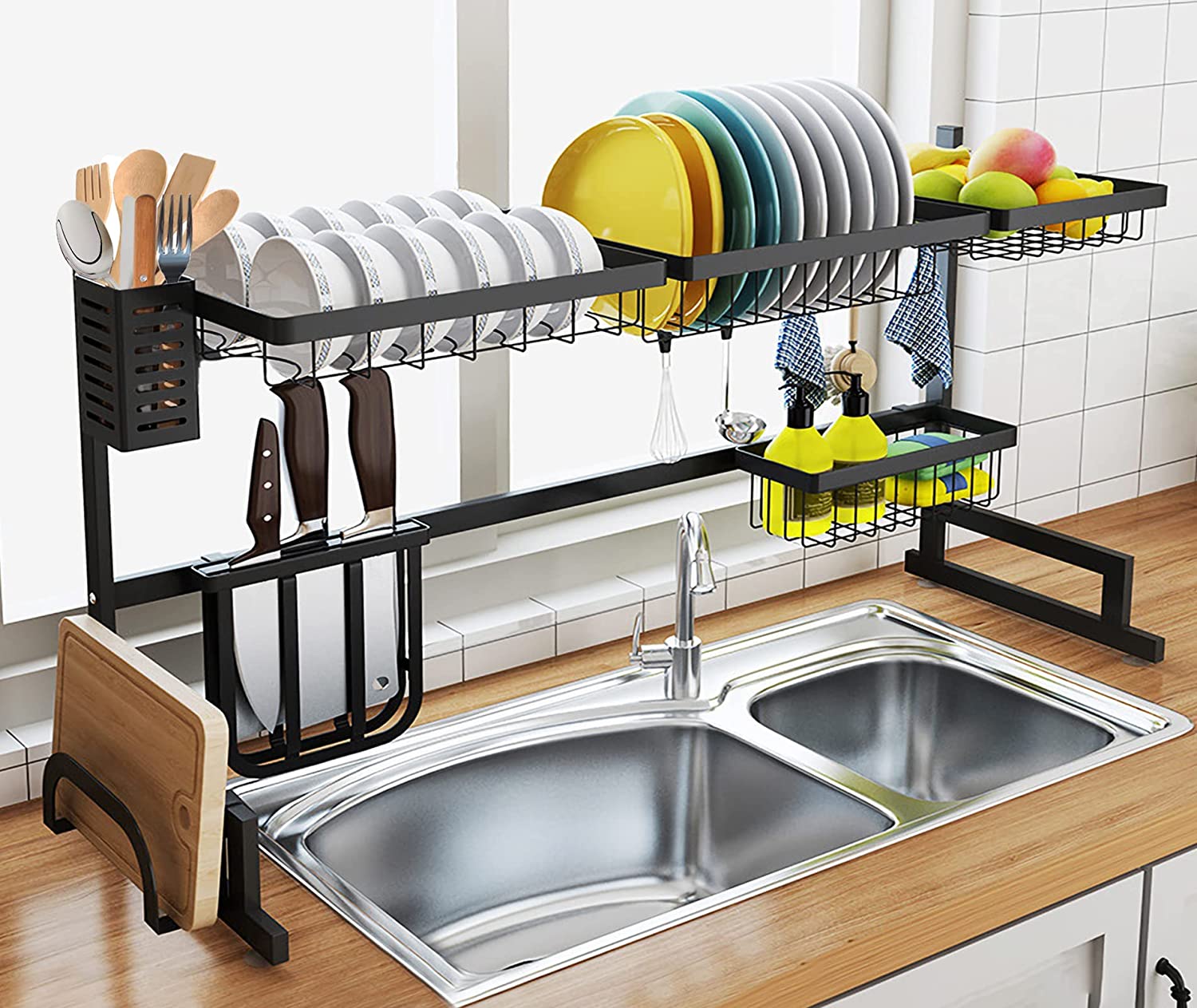  5. UIFER Black Over Sink Dish Drying Rack Kitchen Supplies Organizer 