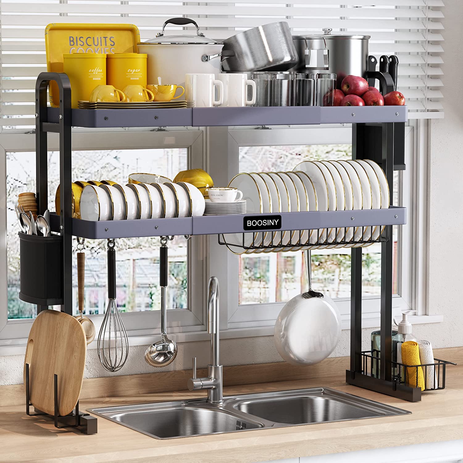  2. Boosiny Adjustable 2 Tier Stainless Steel Over Sink Dish Drying Rack 
