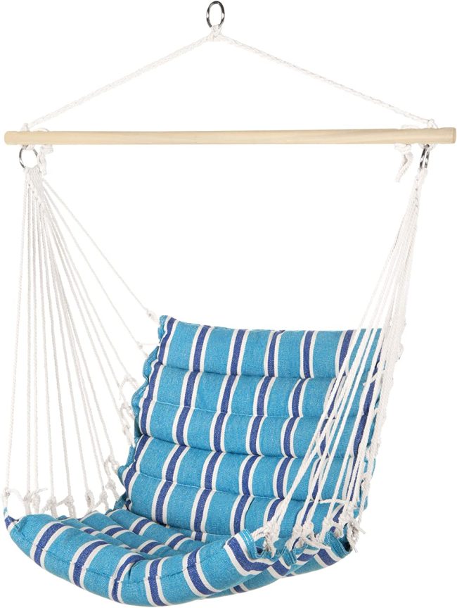  1. Best Choice Products Padded Hammock Hanging Chair with 40-inch Wooden Spreader Bar (Blue) 