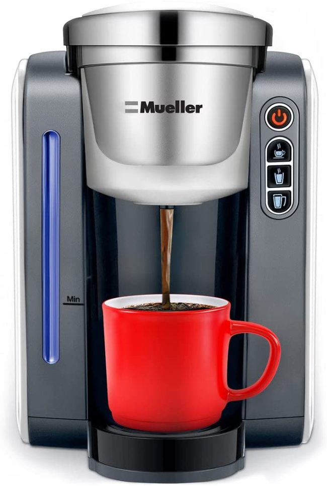  1. Mueller Single Serve Pod Compatible Coffee Maker Machine With 4 Brew Sizes, Rapid Brew Technology with Large Removable 48 oz Water Tank 