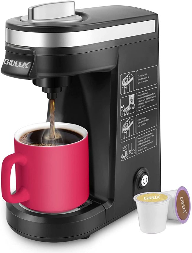  2. CHULUX Single Serve Coffee Maker Brewer for Single Cup Capsule with 12 Ounce Reservoir 