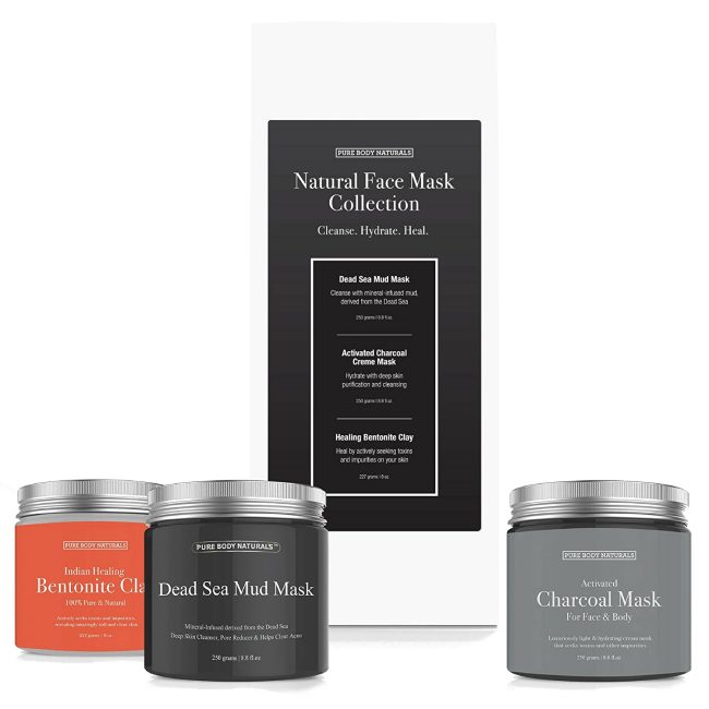  9. Facial Mask Set with Dead Sea Mud, Bentonite Clay and Charcoal 