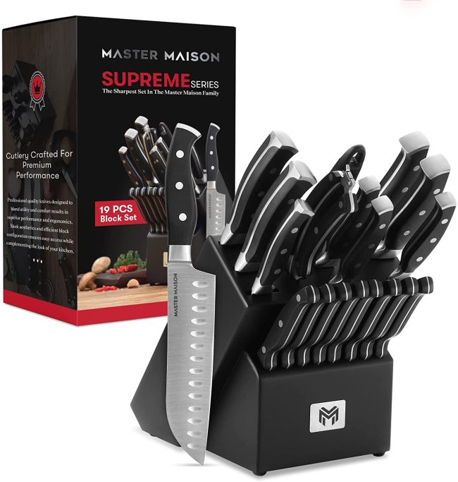  7. Master Maison German Stainless Steel 19 Piece Kitchen Cutlery Block Knife Set 