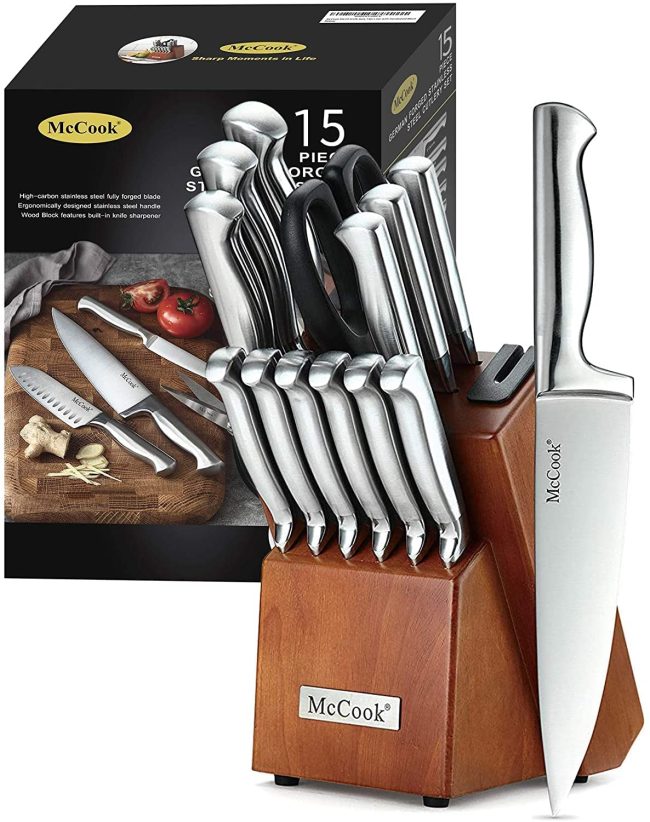  10. McCook MC29 Sharpener 15 Pieces German Steel Knife Sets 
