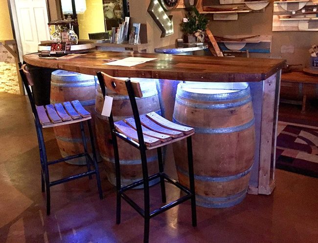  5. Barrel Bar Table – Top Shelf Barrel 
